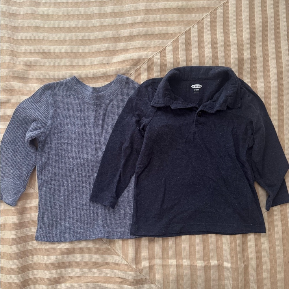Cat & Jack Waffle Weave Shirt, Old Navy Collared Long Sleeve Shirt - Picture 1 of 11